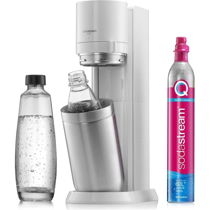 SodaStream Duo Wassersprudler, neues Modell 2021, Quick Connect System, inkl. 1 Liter Glasflasche, 1 Liter PET-Flasche, 1 Kohlensäure-Zylinder, weiß – Bild 2