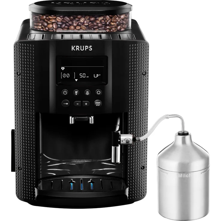 Krups EA8160 Kaffeevollautomat (1450 Watt, 1,8 Liter, 15 bar, LC Display, Cappuccinatore) schwarz, mit Milchsystem und integriertem Mahlwerk – Bild 2