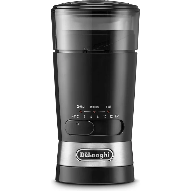 De'Longhi KG210 Kaffeemühle, Fassungsvermögen 90 Gramm, Edelstahlklingen, einstellbare Schleifstufe, einfache Verwendung, 170 W, Schwarz – Bild 1