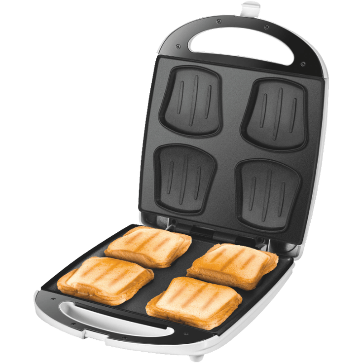 Unold 48480 Sandwich Maker Quadro für 4 Toasts gleichzeitig, Antihaft-Beschichtung, Wärmeisolierung, automatische Temperaturregelung, 1.100 Watt, weiß-Edelstahl, Plastik, 4 kilograms – Bild 3