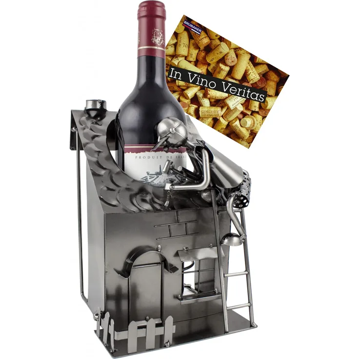 BRUBAKER Wein Flaschenhalter Haus mit Dachdecker Metall Skulptur mit Geschenk