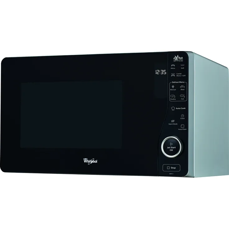 Whirlpool MWF 421 SL Mikrowelle mit Grill, Standgerät, 25 Liter Garraum, 800 Watt, Auftauen, schwarz, silber