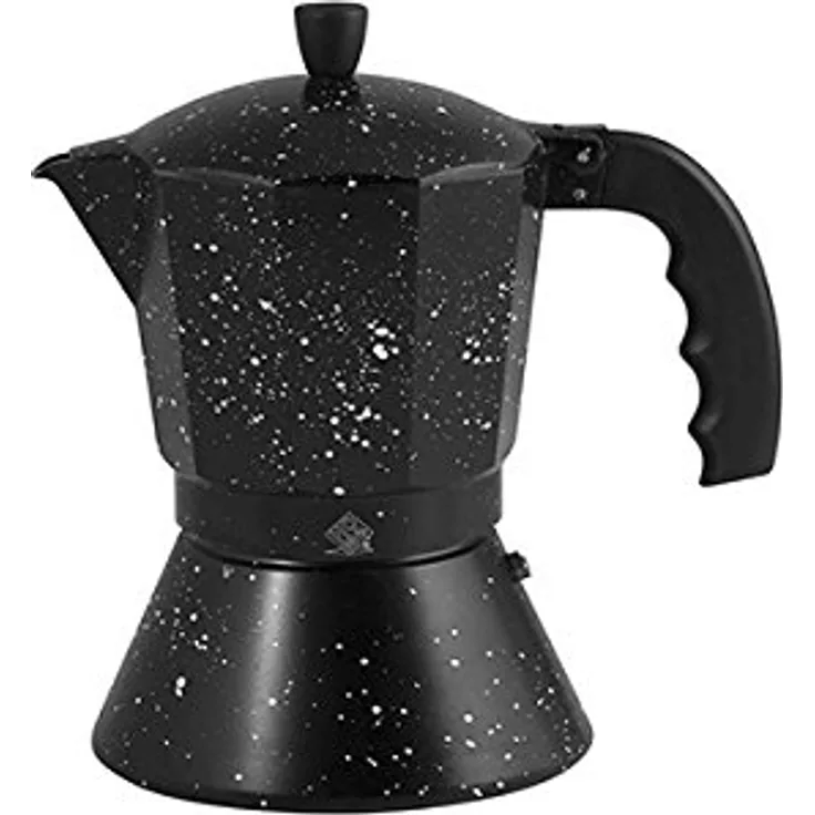 Home Espressokocher für 3 Tassen, mit Boden INDUKTION, Dekor Stone, Aluminium, schwarz, 10 x 15 x 16 cm