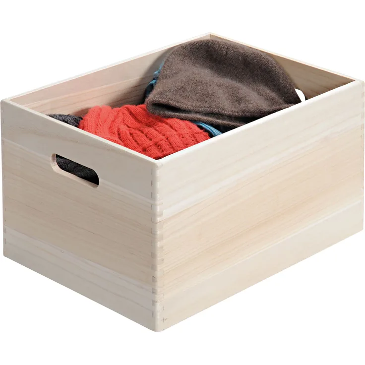 Kesper Holz Aufbewahrungsbox mit Griffen 39 x 29 x H23 cm, Größe L, Holzkiste mit geschlossenen Seiten aus Paulowniaholz Holz, FSC