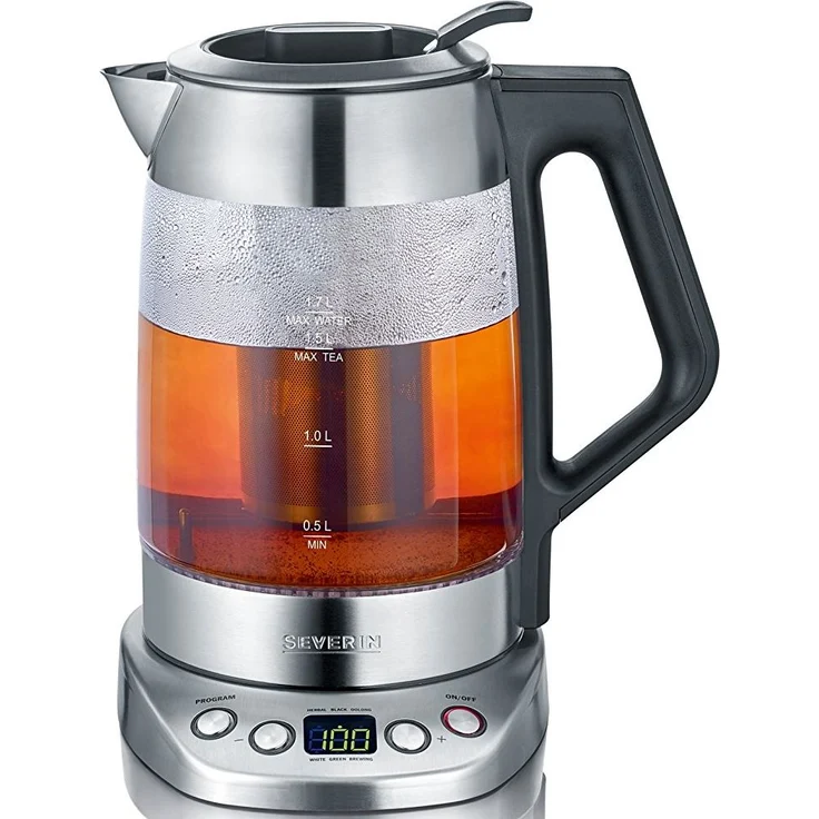 SEVERIN Glas-Tee-Wasserkocher Deluxe, Mit Temperaturregler (Für 1,7 L Wasser-1,5 L Tee, ca. 3.000 W, WK 3479) edelstahl-schwarz  – Bild 2