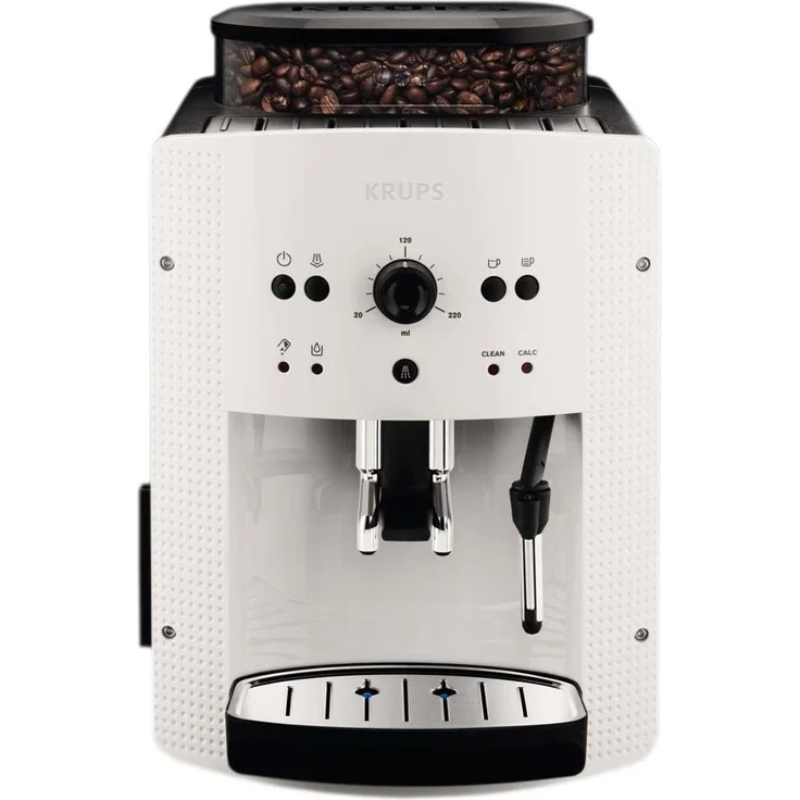 Krups EA8105 Kaffeevollautomat mit integriertem Mahlwerk, automatische Reinigung, 2-Tassen-Funktion, Milchsystem mit CappucinoPlus-Düse, 15 bar, Espresso-Kaffee-Maschine, Kaffeeautomat in weiß – Bild 1