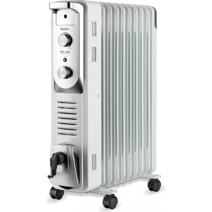 Fakir RF-09 Turbo Plus - Ölradiator mit 9 Rippen, Elektro-Heizung mit 4 Heizstufen, Thermostat, 4 Lenkrollen - 2.400 Watt Perlgrau, Radiator
