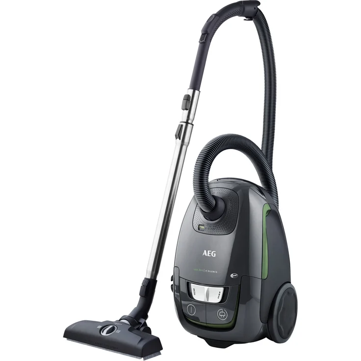 AEG VX8-2-ÖKO Staubsauger mit Beutel (55% Recyclingmaterial, inkl. Zusatzdüsen, 600 W, nur 64 dB(A), 12 m Aktionsradius, 3,5 l Staubbeutelvolumen, ERGO-Handgriff, Hygiene Filter, schwarz-grün) – Bild 1