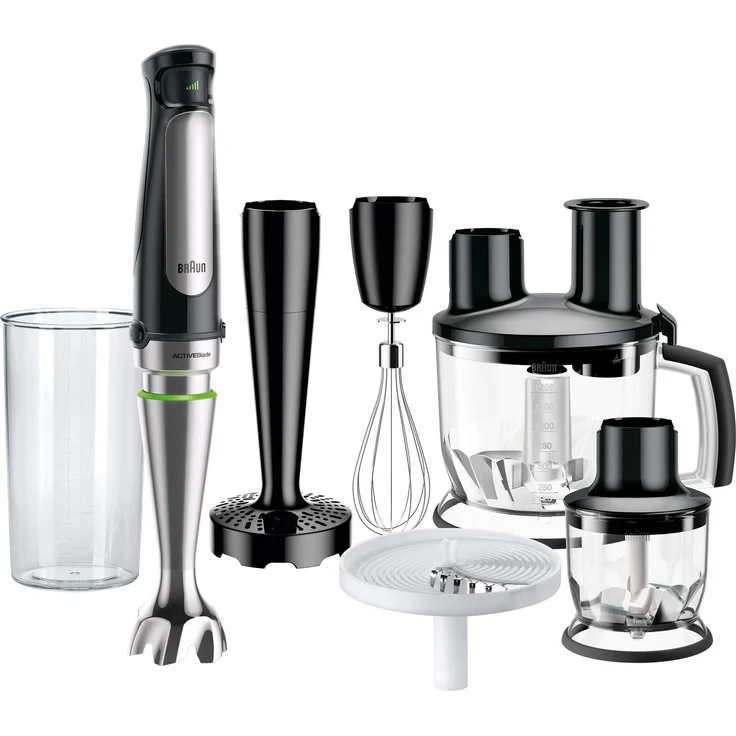 Braun Multiquick 7 MQ 7087X Stabmixer (1000 Watt, mit ActiveBlade-Technologie, Pürierstab, Zerkleinerer, Schneebesen & Küchenmaschine, inkl. 11-teiligem Zubehör) schwarz-edelstahl – Bild 1