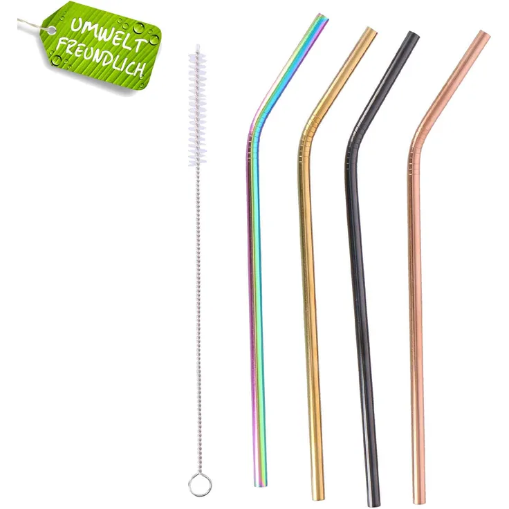 Alpina Wiederverwendbare Öko-Strohhalme-Set aus Edelstahl