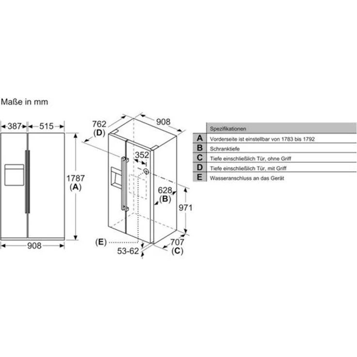 Bosch Serie 6 KAD93VBFP Side-by-Side-Kühlschrank, freistehend, schwarz, NoFrost, Schnellkühlen und -gefrieren, Wasser- und Eiswürfelspender, Festwasseranschluss, Breite 91 cm – Bild 6