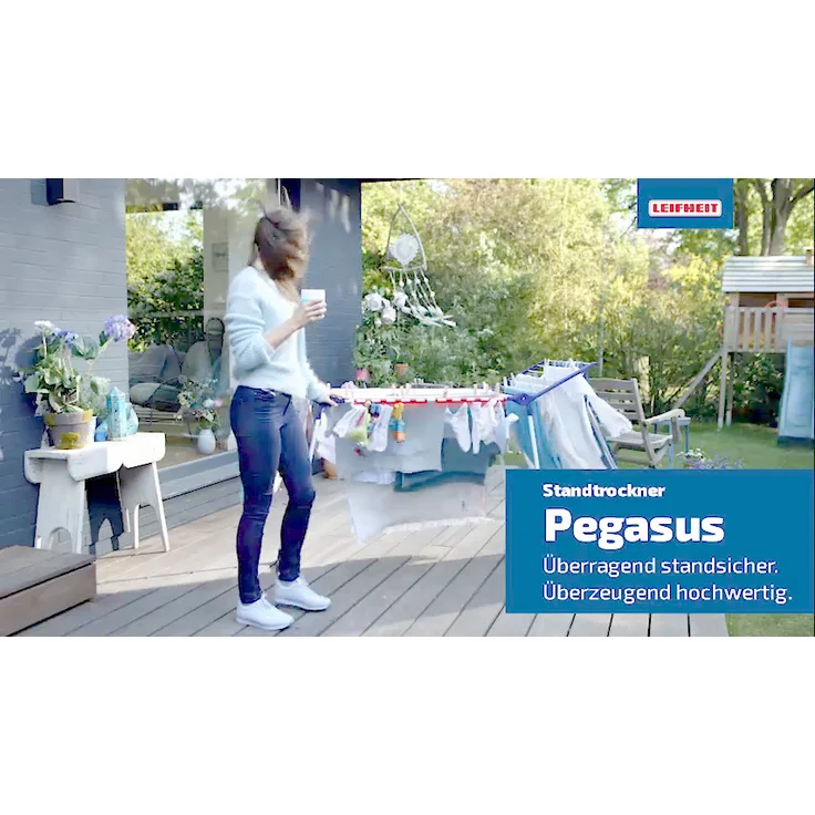 Leifheit Standtrockner Pegasus 160 Solid Slim, Wäscheständer mit Flügeln für lange Wäschestücke, 16m Trockenlänge für 1-2 Wäscheladungen, besonders schmaler Flügelwäschetrockner passt durch enge Türen, energiesparend – Bild 3