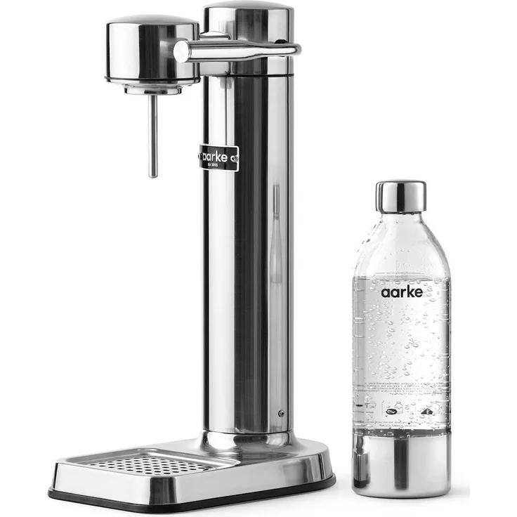 Aarke Carbonator III - Polished Steel Trinkwassersprudler mit einer PET-Flasche (1 Liter), ohne Zylinder, silber