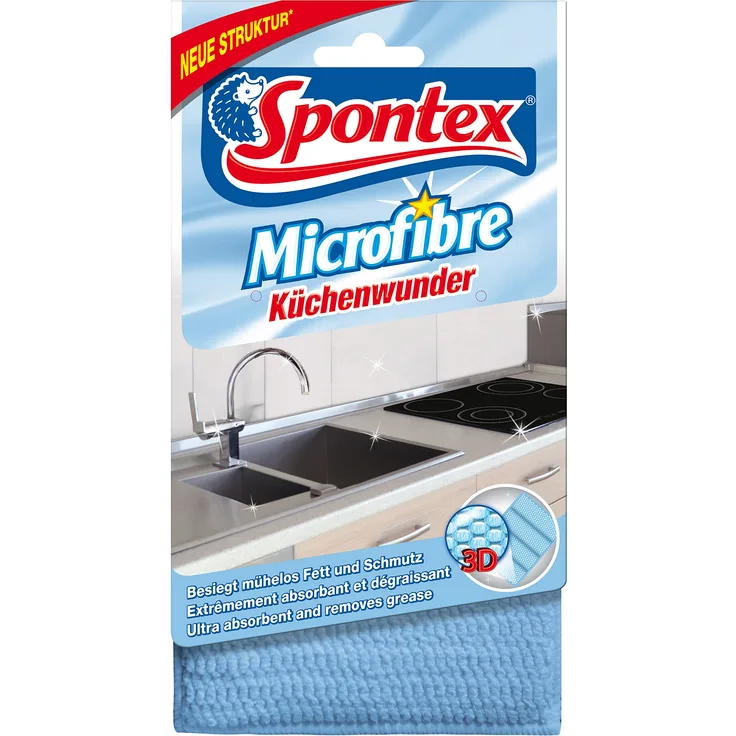 Spontex Microfibre Küchenwunder, 3D Mikrofaser-Pad mit Schwammkern, ideal für alle Küchenoberflächen, effizient gegen Schmutz und Fettrückstände, 1 Stück