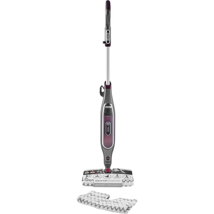 Shark S6003EU Klik n'Flip Smartronic Deluxe Dampfreiniger, mit 2 doppelseitigen Dirt-Grip Mikrofaserpads, bordeaux-stahlgrau – Bild 2