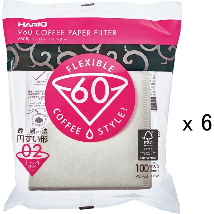 Hario 02 Papierfilter für Kaffee, Weiß, 100 Stück, insgesamt 300 Blatt 6 pack weiß