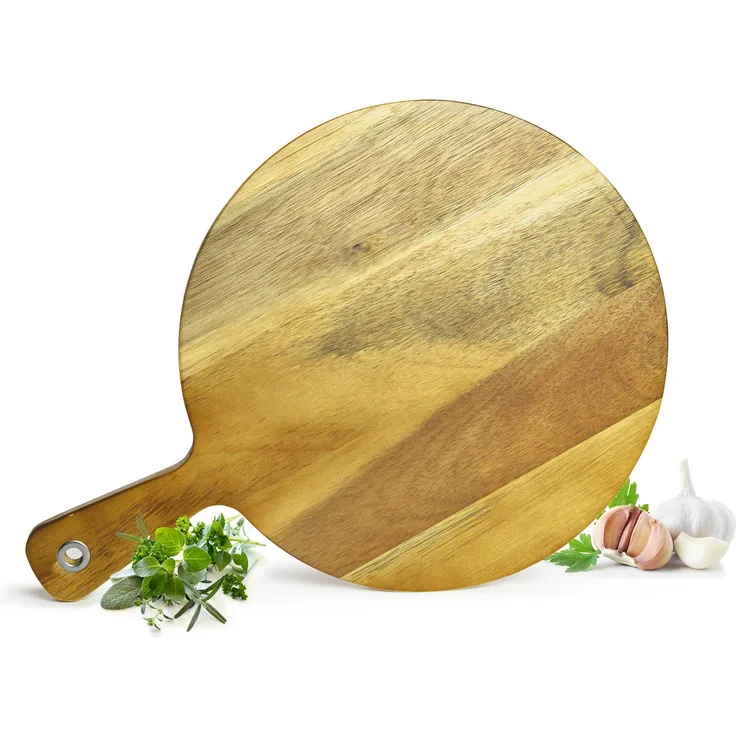 Pizzabrett mit Griff aus Mangoholz Holzbrett Vesperbrett Käsebrett Schneidebrett Pizzabrett Wurstplatte Pizzateller