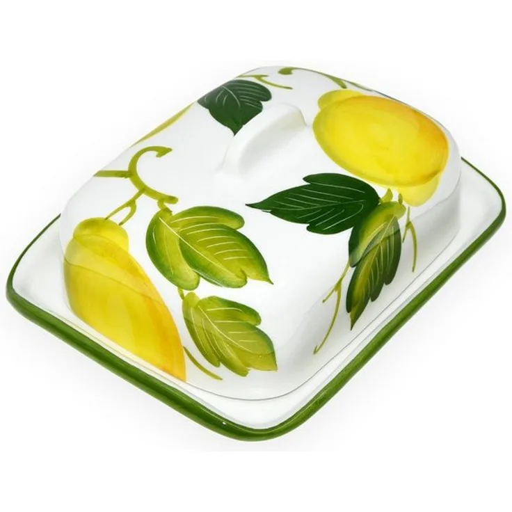 Lashuma Butterdose Zitrone, Keramik, bemalte Butterbox, Keramik Butterschale 18x14 cm