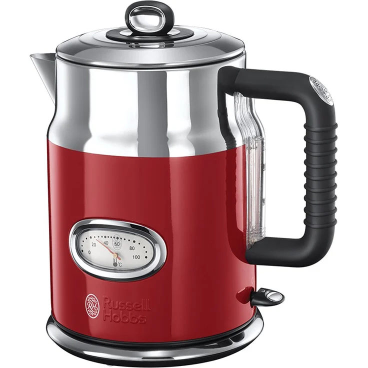 Russell Hobbs Wasserkocher, Retro rot, 1,7l, 2400W, Schnellkochfunktion, Wassertemperaturanzeige im Retrodesign, Füllmengenmarkierung, optimierte Ausgusstülle, Vintage Teekocher 21670-70 – Bild 1