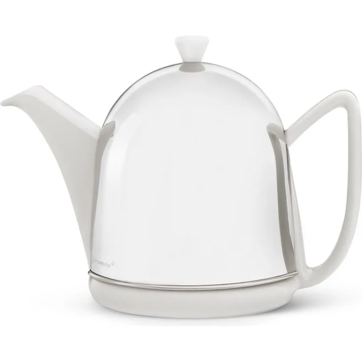 Steingut-Teekanne Cosy Manto weiß mit filzisoliertem Edelstahlmantel hochglanzpoliert 1,0 ltr.