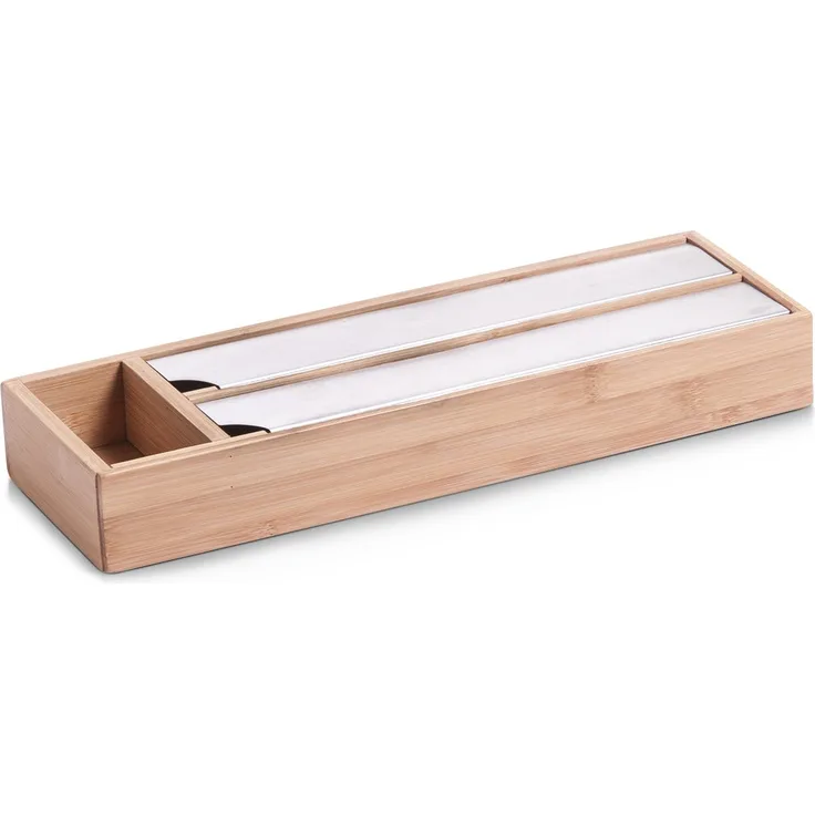 Zeller 25315 Folien-Aufbewahrungs-/Abreiß-Box, Bamboo/Edelstahl, L 39.5 x B 13 x H 5.4 cm