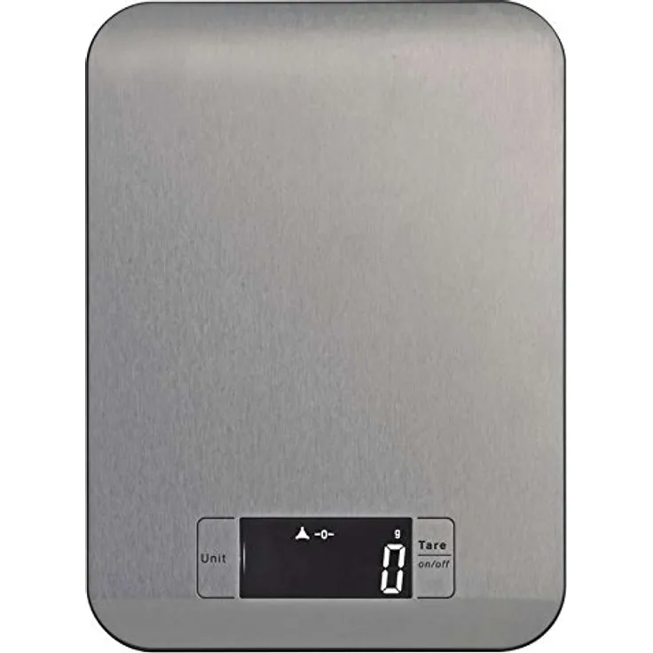 EMOS EV012 Küchenwaage aus Edelstahl-Digitalwaage mit beleuchtetem LCD Display-Tara-Funktion-Lebensmittelwaage-Elektronische Waage-Batterien mitgeliefert