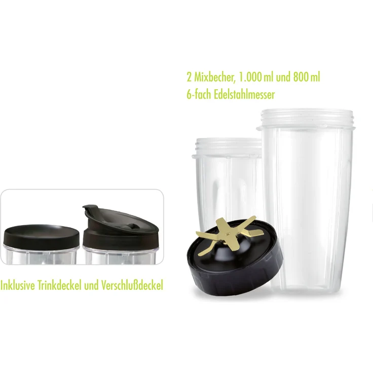 Gastroback 41029 Design Micro Blender, Smoothie-Maker, Standmixer inkl. 2 Mixbecher und to go-Verschluss, Kunststoff, silber – Bild 2