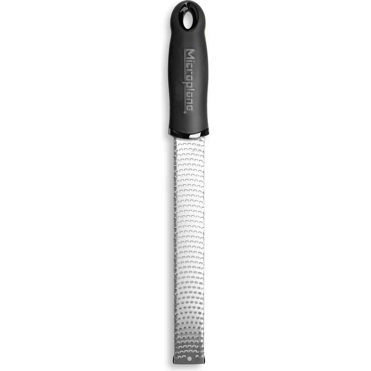 Microplane Zester Reibe Fein Schwarz Edelstahl aus der Premium Classic Serie für Zitrusfrüchte, Hartkäse, Ingwer, Schokolade, Muskatnuss und Trüffel – Bild 1