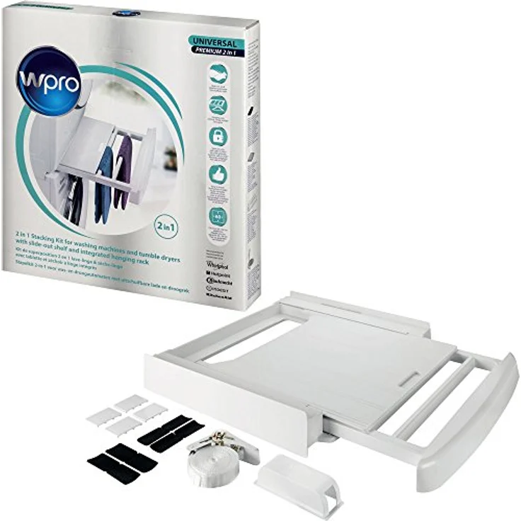 Wpro SKP101, Wäschetrockner-Verbindungssatz, Maße 600 x 600 mm, mit Ablage und Wäscheleine – Bild 1