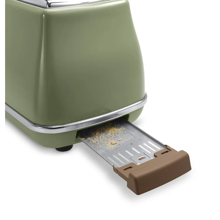 De'Longhi Toaster Icona Vintage CTOV2103.GR - 2-Schlitz-Toaster mit Brötchenaufsatz, Edelstahl in elegantem Retro Look mit Chrom-Details, grün  – Bild 4