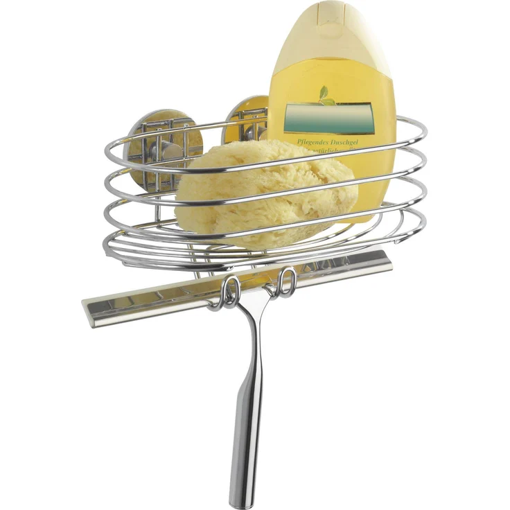 WENKO 18916100 Turbo-Loc Wandablage mit Duschabzieher, Befestigen ohne bohren, Stahl, 24 x 27.5 x 13.5 cm, Chrom