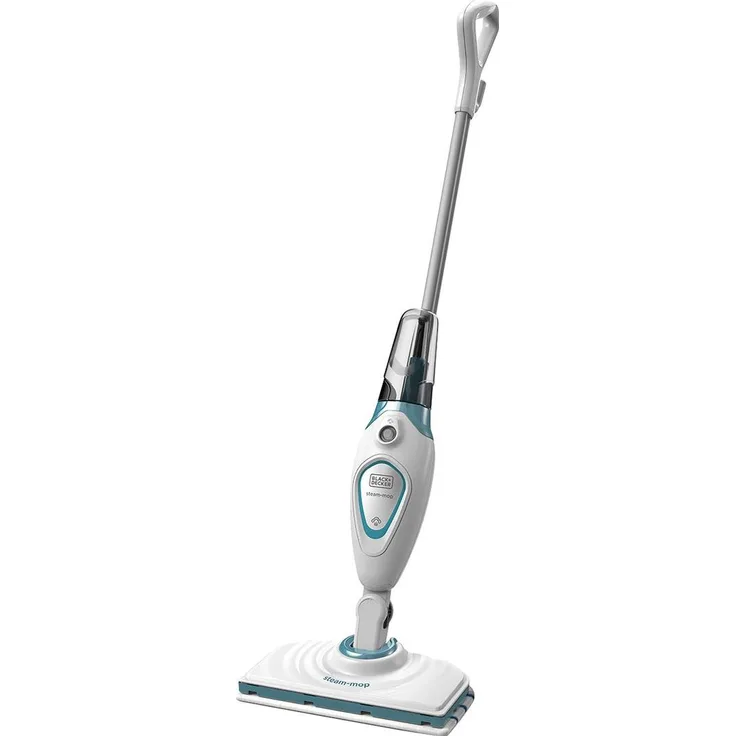 Black + Decker FSM1605 Steam Mop Basic, 1300W Dampfbesen, inklusive 1 Pad, abnehmbarer Wassertank mit Filter, weiß-türkis