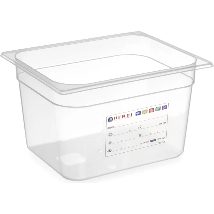 Hendi Gastronormbehälter, Temperaturbeständig von -40° bis 80°C, Geruchs- und geschmackneutral, ohne Deckel, 12,5L, Polypropylen, GN 1-2, 325x265xH200mm, Transparent