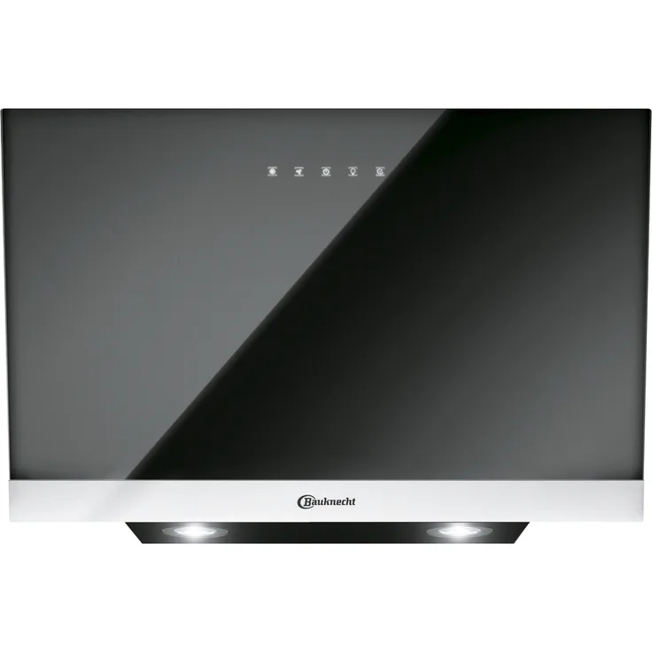 Bauknecht DBHVP 83 LT K, Motorhaube, Kamin abgewinkelt, Breite: 80 cm, Tiefe: 36.2 cm, Absaugung und Rückführung (mit zusätzlichem Rückführungsset), Schwarzes Glas