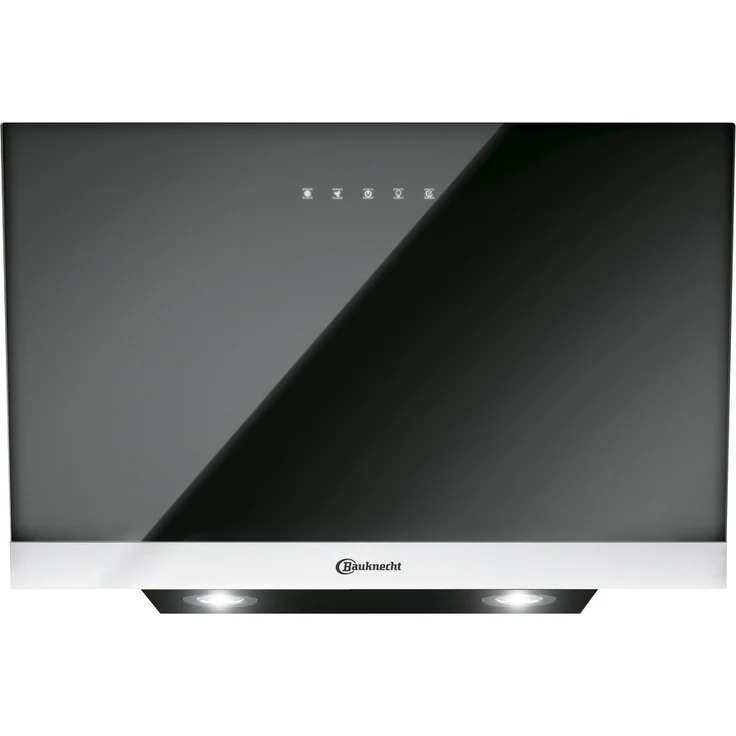 Bauknecht DBHVP 83 LT K, Motorhaube, Kamin abgewinkelt, Breite: 80 cm, Tiefe: 36.2 cm, Absaugung und Rückführung (mit zusätzlichem Rückführungsset), Schwarzes Glas – Bild 1