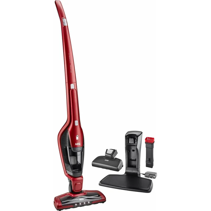 AEG Ergorapido CX7-2-45AN Handstaubsauger, 45 min Akkubetrieb, LED-Frontlicht, 180° Drehgelenk, Bürstenreinigungsfunktion, freistehend, rot