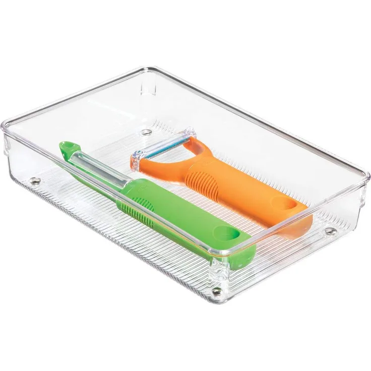 iDesign Schubladen Organizer, kleiner Schubladeneinsatz aus Kunststoff, Besteckkasten für Schubladen in Küche, Bad und Büro, durchsichtig
