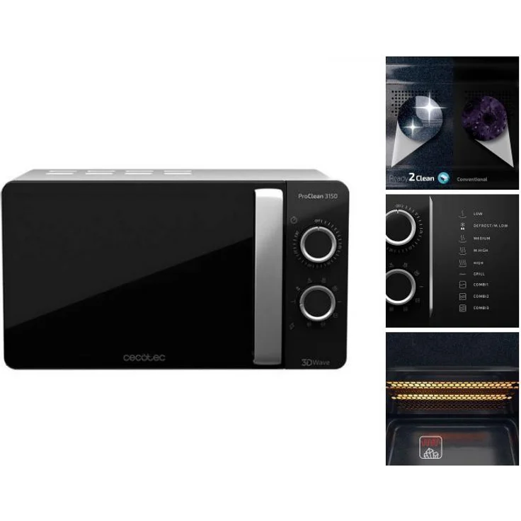 Cecotec ProClean 3150 Mikrowelle mit Grill, Standgerät, 20 Liter Garraum, 700 Watt, Schwarz Silberfarben – Bild 1