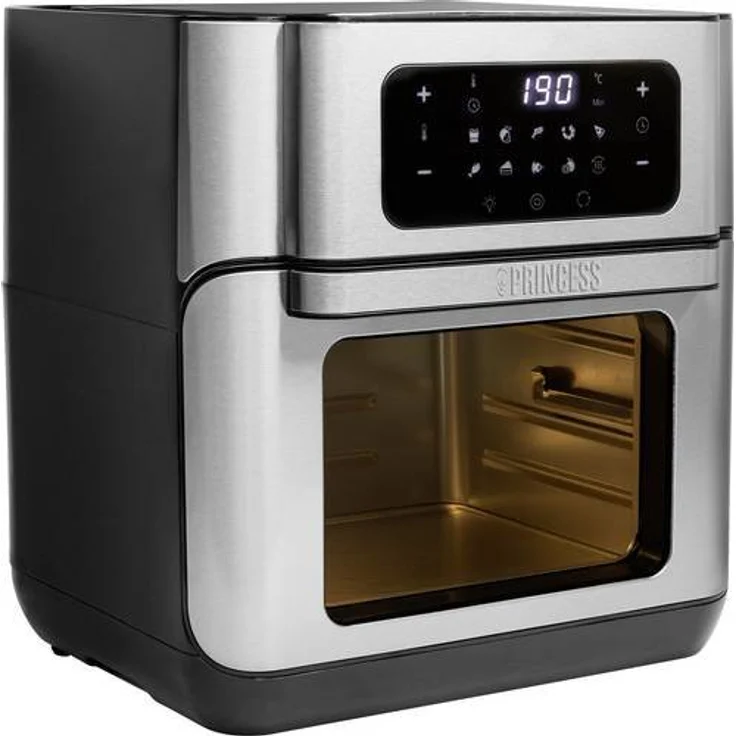 Princess 182065 Heißluftfritteuse-Ofen, ohne Öl, 10L Fassungsvermögen, 1500W, 40-200°, 10 Vorprogramme, inkl. Rotierkorb, 3 Backbleche, Krümmelblech, Griff – Bild 3