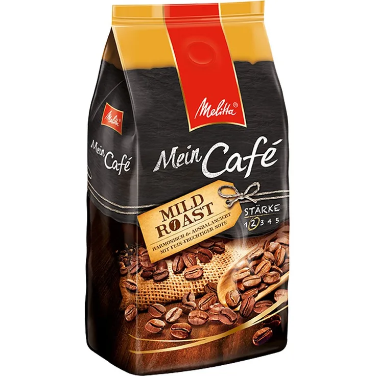 Melitta Ganze Kaffeebohnen, harmonisch und ausbalanciert mit fein-fruchtiger Note, Stärke 2, Mein Café Mild Roast, 1kg