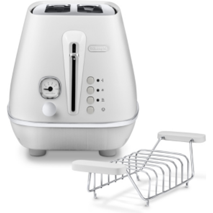 De'Longhi Distinta Moments CTIN 2103.W  2-Schlitz-Toaster, 900W, Brötchenaufsatz, 6 Bräunungsstufen, weiß