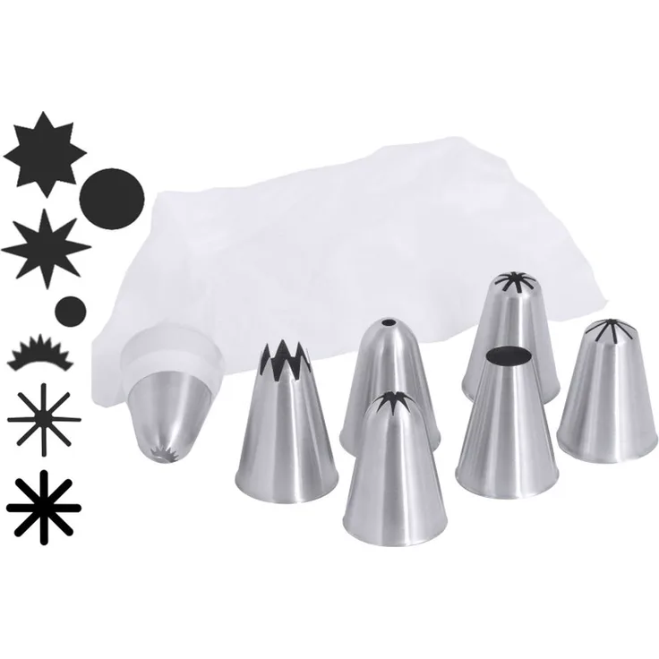 Contacto Edelstahl Spritztüllen-Set mit 7 Tüllen Spritzbeutel Garniertülle Deko