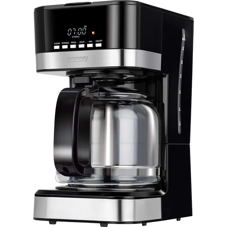 MPM MKW-05 Programmierbare elektrische Tropfkaffeemaschine, Kaffeefiltermaschine 15 Tassen Kapazität, 1,8 Liter, LCD-Display, Warmhaltefunktion, 950 W, schwarz, Edelstahl, 1.8 liters, Black
