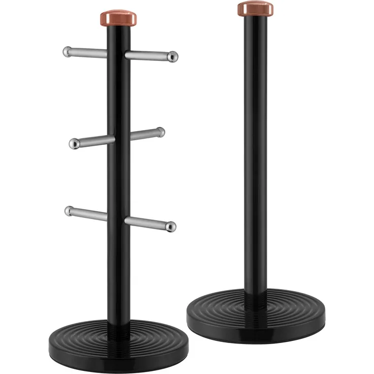 TOWER Linear Handtuch Pole und Becherbaum Set, Edelstahl, Rose Gold-schwarz, 15 x 15 x 36,5 cm