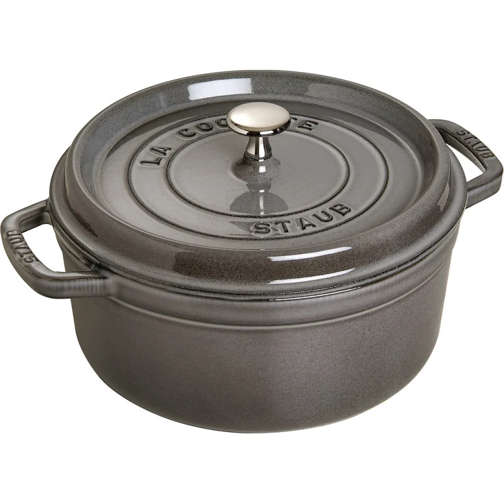 Staub 1101818 Cocotte-Bräter, rund mit Deckel 18 cm, 1,7 L, mit mattschwarzer lierung im Inneren des Topfes, graphitgrau – Bild 1