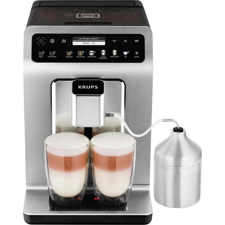 Krups EA894T Evidence Plus Kaffevollautomat, XL OLED-Farbdisplay, Barista Quattro Force Technologie, 16 Kaffee-Variationen, 3 Tee-Variationen, One-Touch-Cappuccino Funktion Titanium-Metallic, mit Milchsystem und integriertem Mahlwerk – Bild 1
