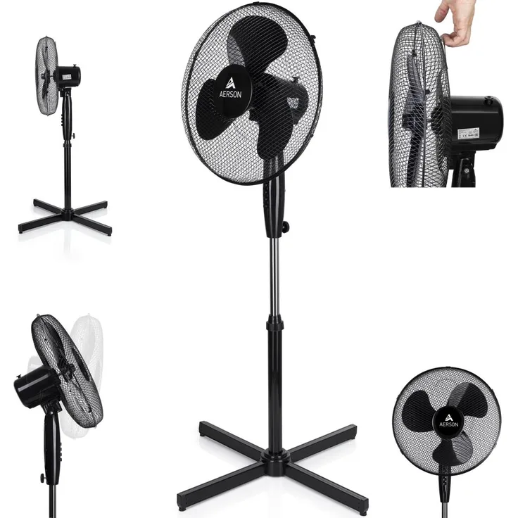 Aerson Standventilator Schwarz Bodenventilator Windmaschine Luftkühler Oszillierend 50W