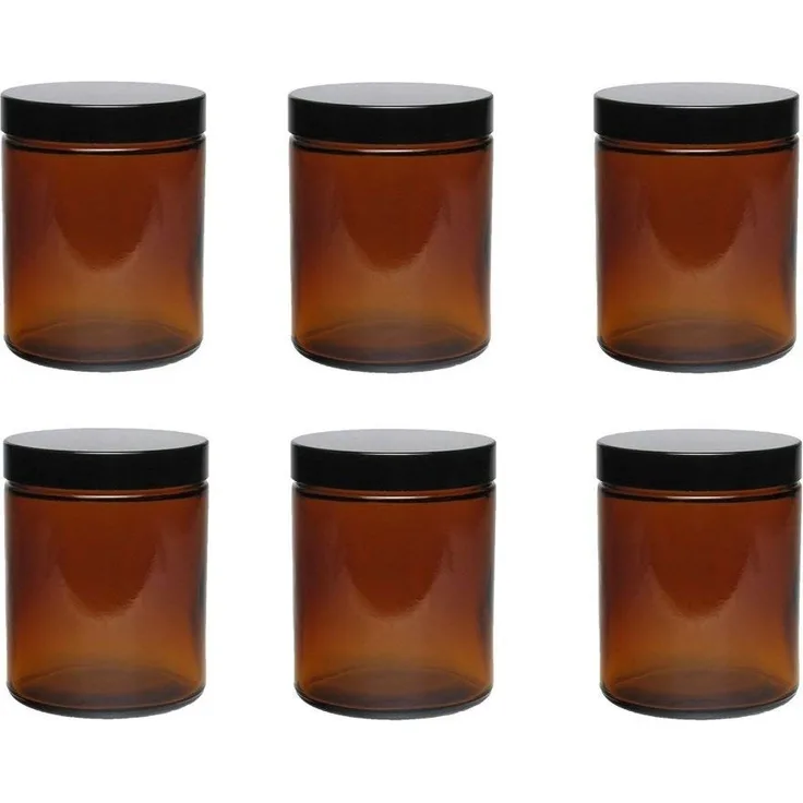 Viva Haushaltswaren 6 braune Glastiegel 180ml - Salbentiegel-Cremetiegel Gewürzgläser aus Braunglas inkl. Beschriftungsetiketten Glasdose, Glas, 6.6 x 6.6 x 8.1 cm, 6-Einheiten