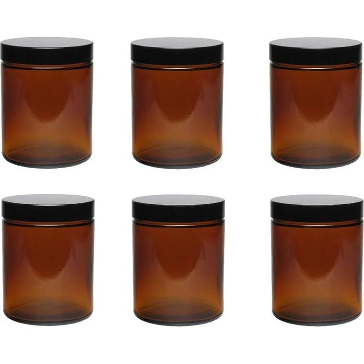 Viva Haushaltswaren 6 braune Glastiegel 180ml - Salbentiegel-Cremetiegel Gewürzgläser aus Braunglas inkl. Beschriftungsetiketten Glasdose, Glas, 6.6 x 6.6 x 8.1 cm, 6-Einheiten – Bild 1
