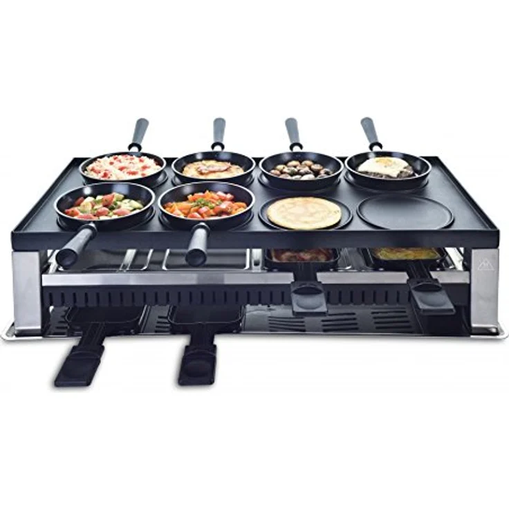 Solis Table Grill 5in1 - Raclette, Grill, Wok, Pizza-Grill, Crêpes, für 8 Personen (Raclettepfännchen, Mini-Wok, Spachtel), 1400W, Grillfläche Antihaftbeschichtet, edelstahl, schwarz – Bild 3